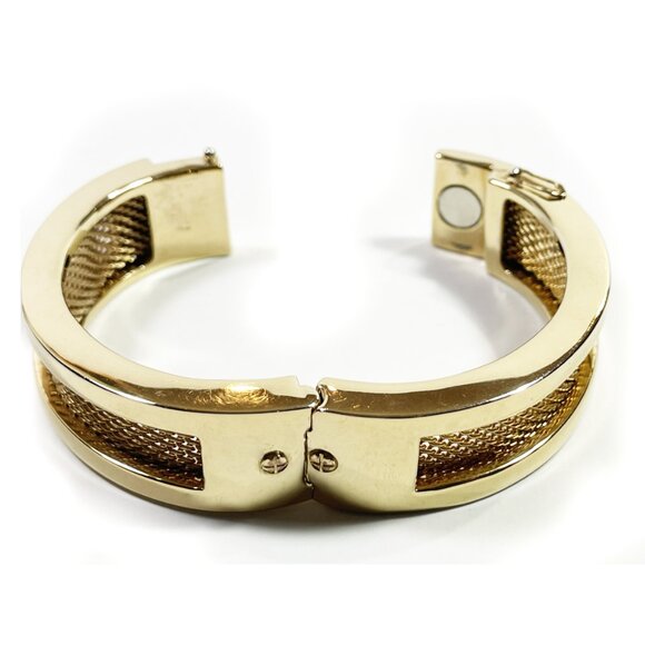 Vintage RLL RALPH LAUREN Bracelet Hinged Cuff Bangle Mesh Gold Tone Small - Picture 9 of 9